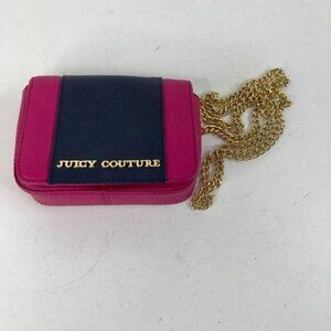 Juicy Couture Leather 6" Shoulder Bag Pink Navy Blue Color Block Gold Tone Chain